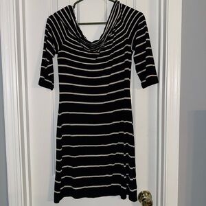 White House Black Market Black and White Striped Boatneck Dress